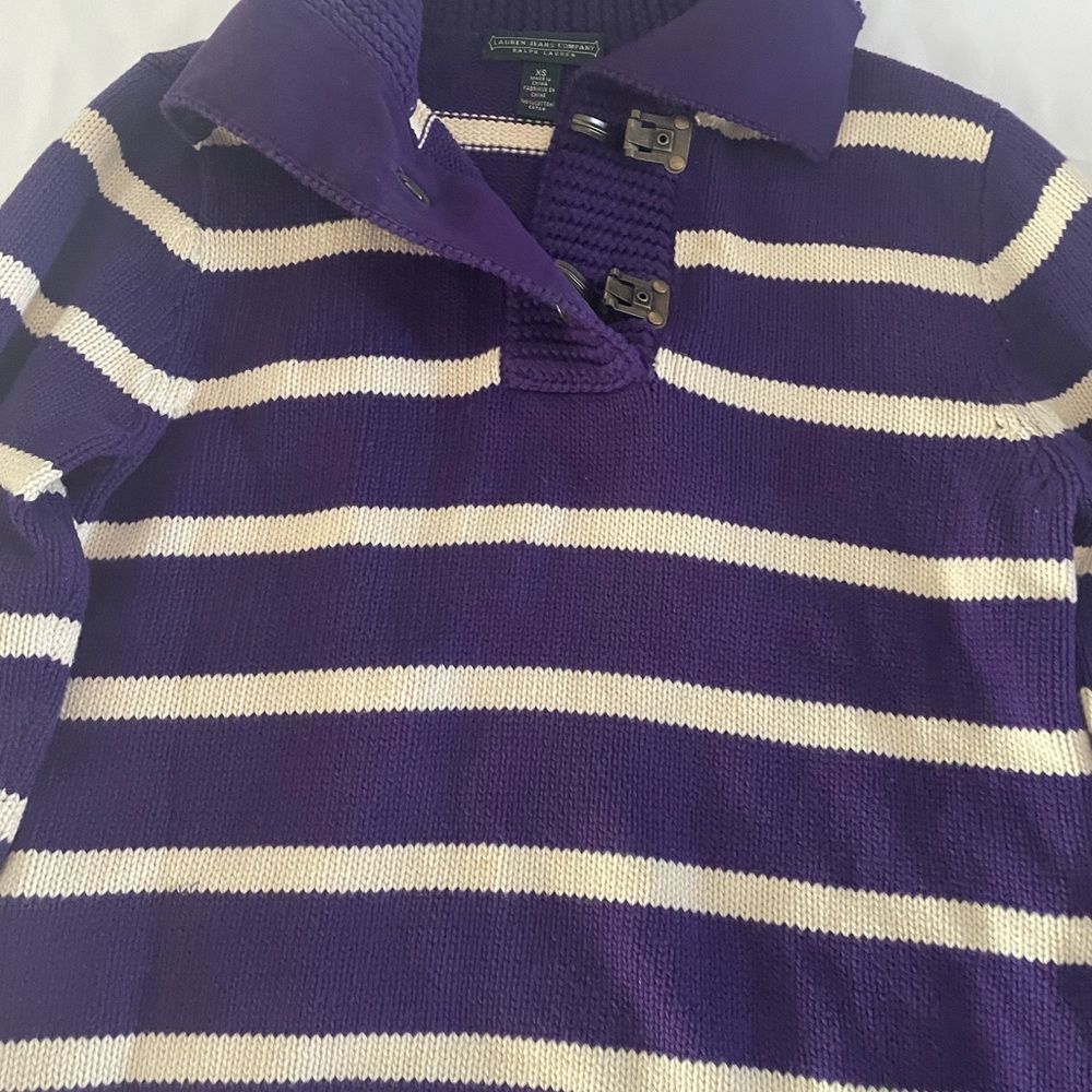 Ralph Lauren Striped Cowl Neck Sweater in Purple and Cream